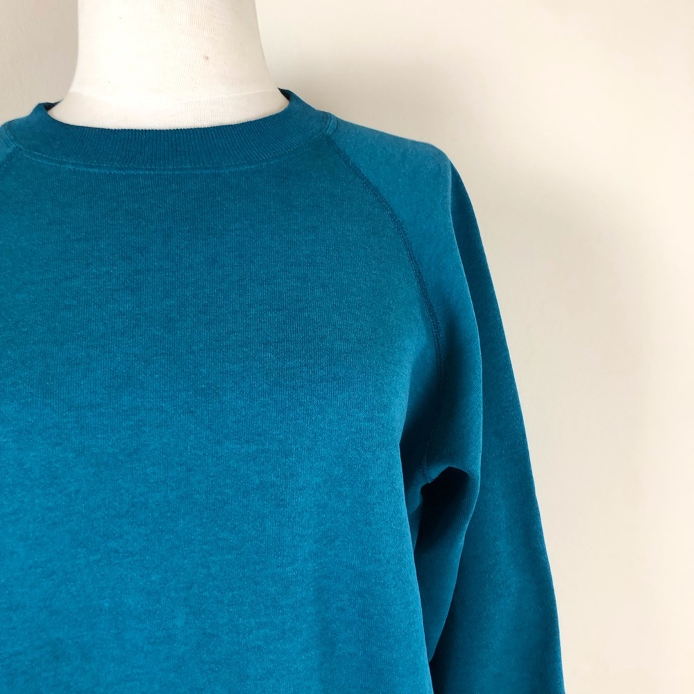 vintage 80s hanes worn in sweatshirt teal cotton blend sweater pullover grunge - Picture 4 of 9